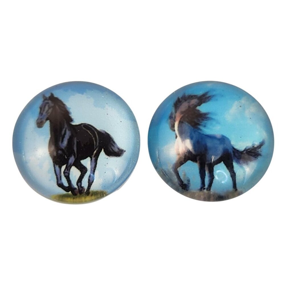 Set of 2 Mustang Horse Glass Cabochons 1 Inch Round, Floral Dome Craft Supply fo